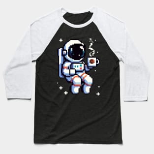 8-Bit Astronaut Coffee Break - Retro Space Pixel Art Baseball T-Shirt